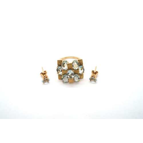 98 - A contemporary designer 18ct yellow gold bespoke hand made aquamarine ring and a pair of aquamarine ... 