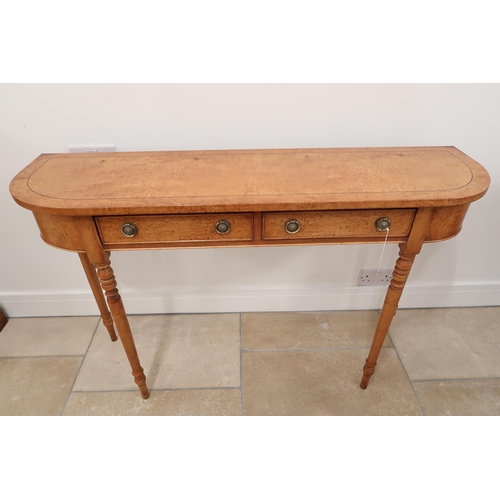 A Birch veneer D end table with two drawers - Width 120cm x Depth 33cm x Height 76cm - made by a local cabinet maker to a high standard