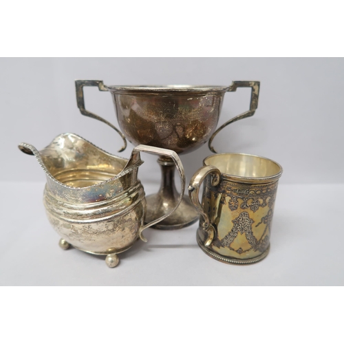 356 - A hallmarked silver cup decorated with bows and swags, London 1873 Martin Hall & Co, and a silver mi... 