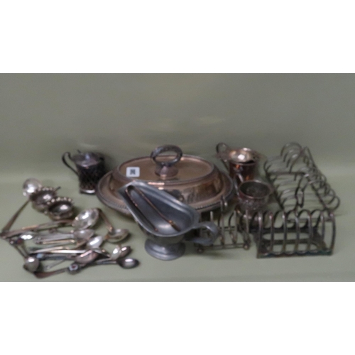 380 - A quantity of silver plated items including toast racks, flatware etc.