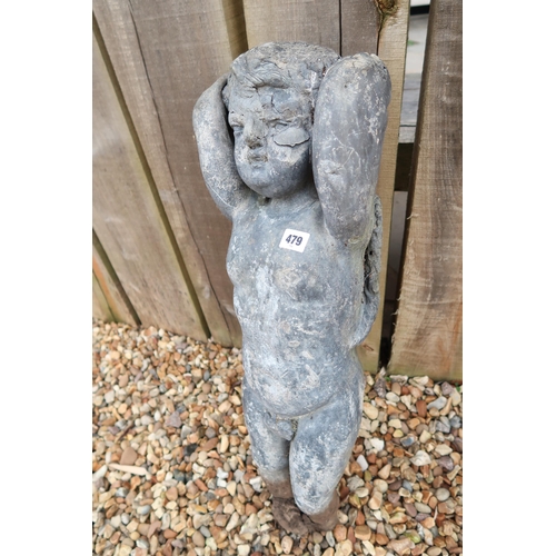 A lead garden figure of a cherub, 70cm high