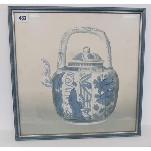 483 - A watercolour of a Chinese tea pot - 38cm x 38cm