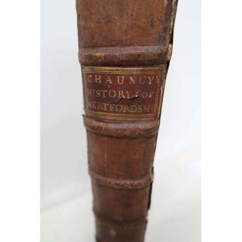 490 - A leather bound book - Chauncy History of Hertfordshire