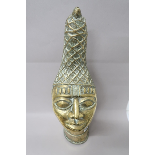 503 - A mid 20th century African Benin bronze bust, circa 1950's, 49cm high