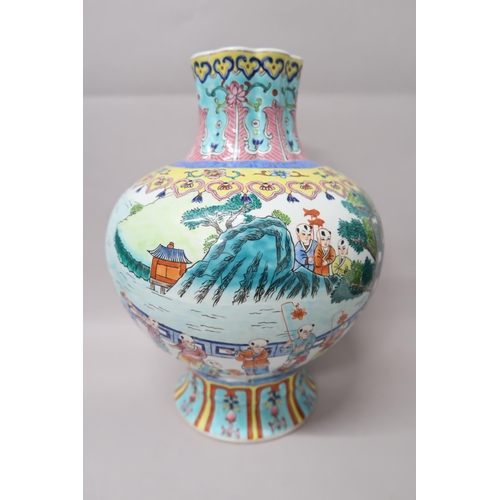 507 - A mid 20th century Famille Jaun style ovoid vase - Height 30cm