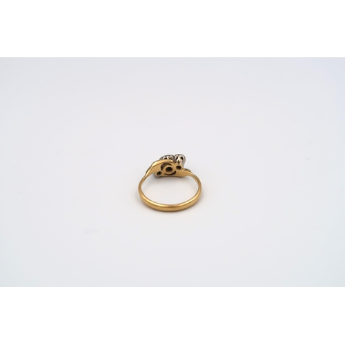 53 - A three stone single cut diamond crossover ring, estimated total weight 0.08ct, tested gold 18ct, we... 