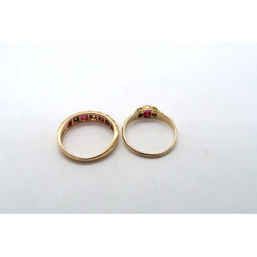 55 - Two ruby and diamond dress rings, size I