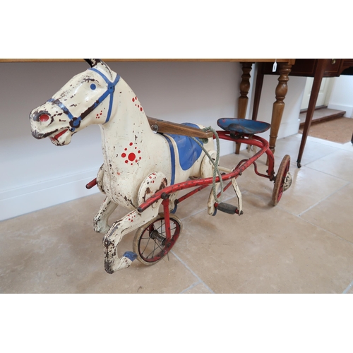 553 - A 20th Century Metal tramp horse and wagon 100 cm x 50 cm wide x 65 cm high