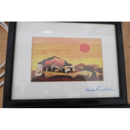 595 - A Stan Rosenthal signed print, 56cm x 45cm, and two smaller ones 23cm x 18cm