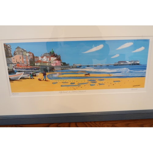 597 - Two prints of Norfolk, Beach huts at Wells and Cromer, by Lewis