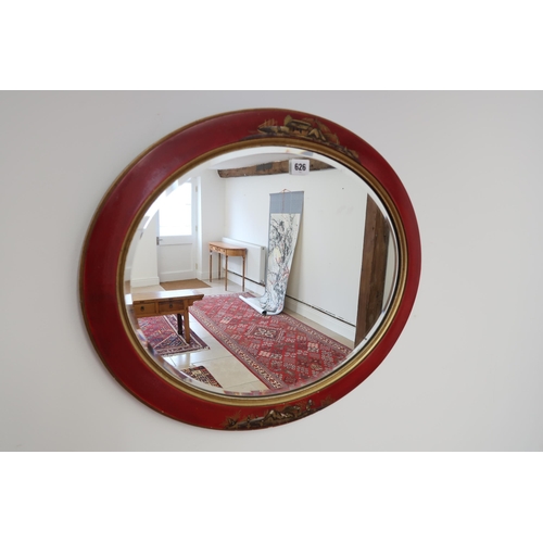 626 - An oval chinoiserie mirror - 58cm x 48cm