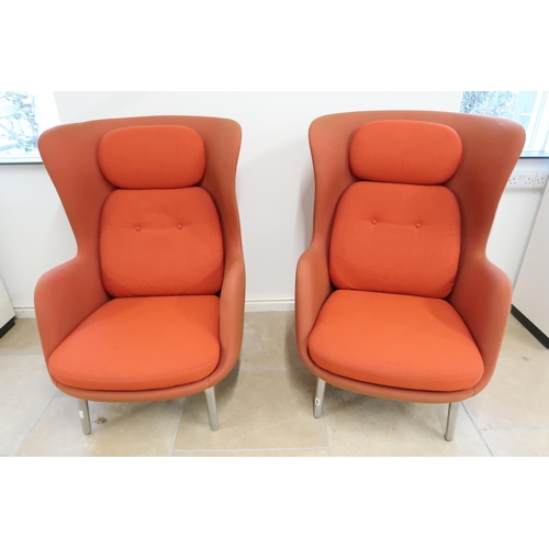 630 - A pair of Ro armchairs designed by Jaime Hayon for Fritz Hansen in a wool fabric in sound condition,... 