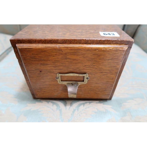 643 - A table top oak filing drawer