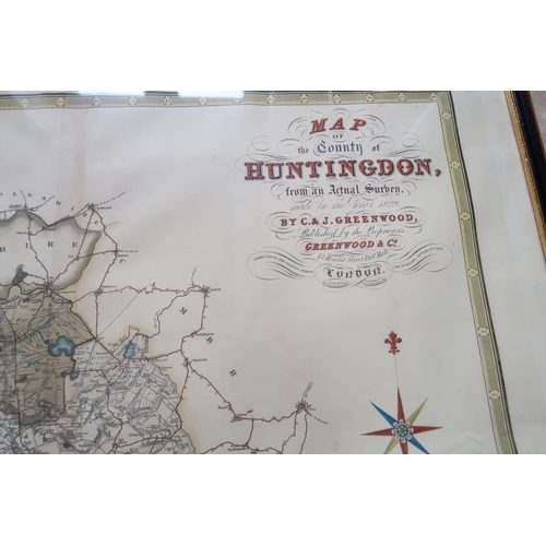 661 - A framed map of Huntingdon Castle by Greenwood circa 1829 - 77cm x 65cm