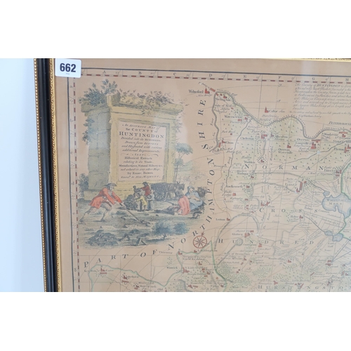 662 - A framed map of Huntingdon circa 1767 - 70cm x 52cm