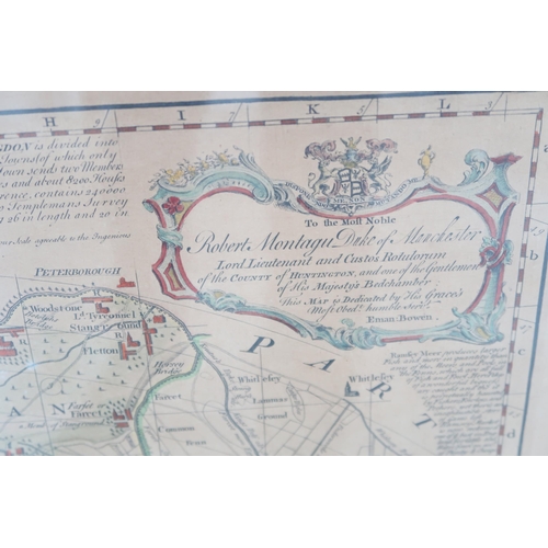 662 - A framed map of Huntingdon circa 1767 - 70cm x 52cm