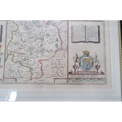 663 - A coloured map of Huntingdon by Speed/Overton circa 1701 - 54cm x 40cm