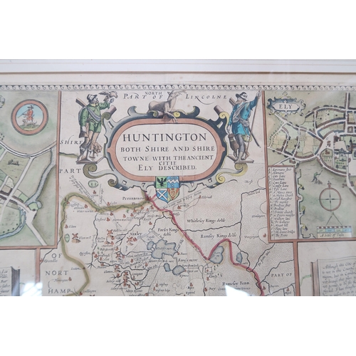 663 - A coloured map of Huntingdon by Speed/Overton circa 1701 - 54cm x 40cm