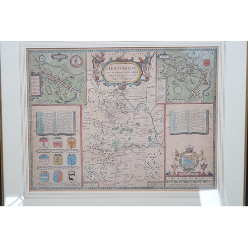 665 - A Speed Bassett map of Huntingdon circa 1656 - 51cm x 40cm