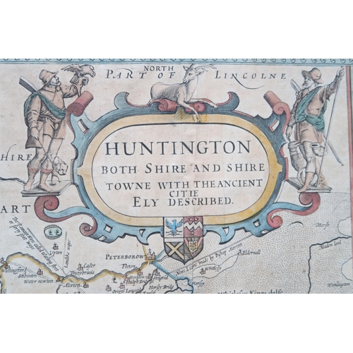 665 - A Speed Bassett map of Huntingdon circa 1656 - 51cm x 40cm