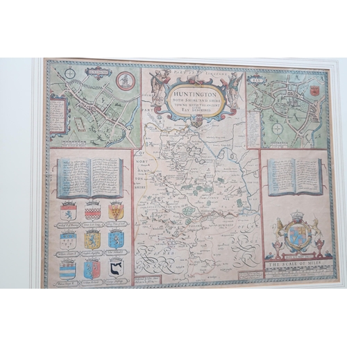 665 - A Speed Bassett map of Huntingdon circa 1656 - 51cm x 40cm