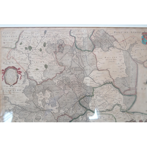 666 - A framed map Ioannis Lansonil of Fens circa 1650 - Cambridge to the North Sea