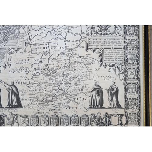 669 - A John Speed double sided map of Cambs & Suffolk circa 1610 - 53cm x 45cm