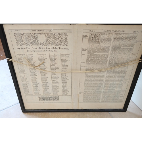 669 - A John Speed double sided map of Cambs & Suffolk circa 1610 - 53cm x 45cm