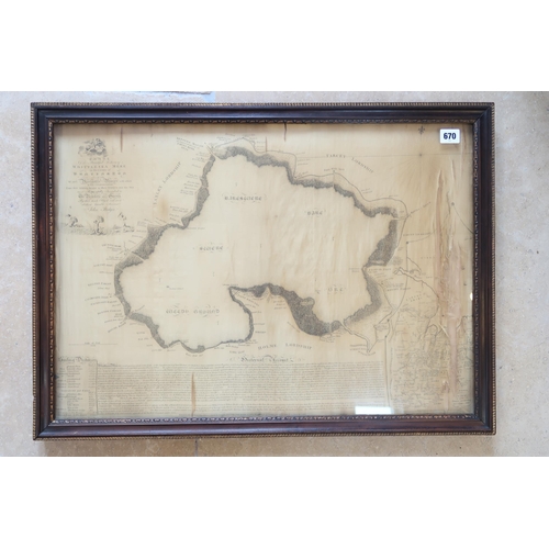 670 - A silk map of Whittlesey Mere - silk in poor condition - 66cm x 46cm