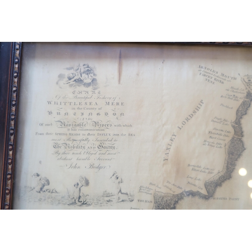 670 - A silk map of Whittlesey Mere - silk in poor condition - 66cm x 46cm