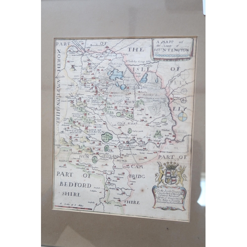 672 - A framed map of Huntingdon and Beds by Blome 1673 - 24cm x 20cm