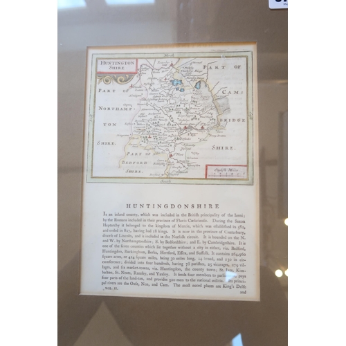 673 - A framed map of Huntingdon circa 1766 - double sided - 22cm x 15cm