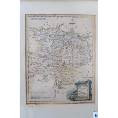 675 - A framed map of Huntingdonshire by Ellis - 25cm x 19cm - circa 1766