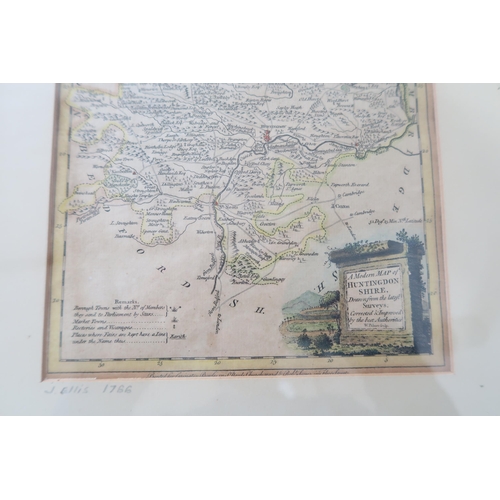 675 - A framed map of Huntingdonshire by Ellis - 25cm x 19cm - circa 1766