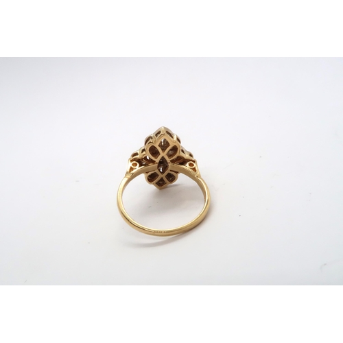 70 - An 18ct yellow gold Art Deco style marquis shape diamond cluster ring, head size approx 20mm x 16mm,... 