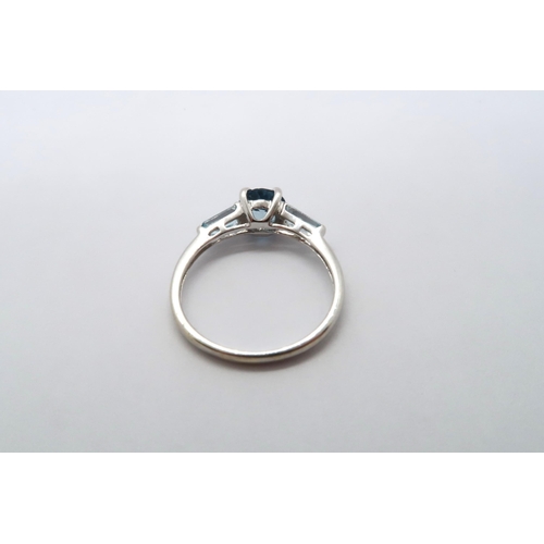 79 - A 9ct white gold blue topaz and aquamarine ring, head size approx 15mm x 6mm, size O/P