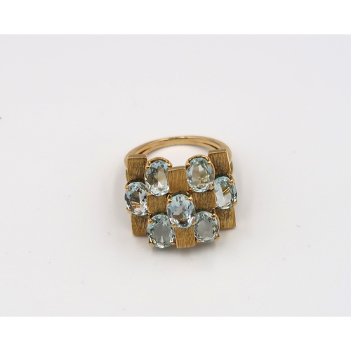 98 - A contemporary designer 18ct yellow gold bespoke hand made aquamarine ring and a pair of aquamarine ... 