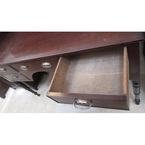 687 - A Victorian mahogany five drawer double washstand/desk on turned legs with upper gallery - Width 139... 