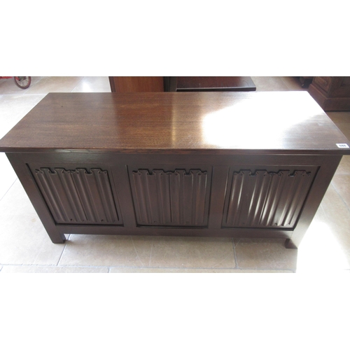 688 - A 20th century oak three panel linen fold coffer/blanket box - Width 114cm x Height 54cm x Depth 44c... 