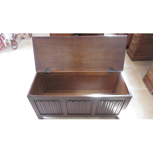 688 - A 20th century oak three panel linen fold coffer/blanket box - Width 114cm x Height 54cm x Depth 44c... 