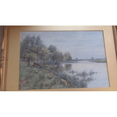 599 - A pair of Robert Winter Fraser watercolours - Landscape with river to fore, of local interest, Wyton... 