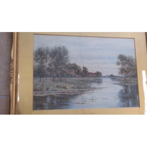 599 - A pair of Robert Winter Fraser watercolours - Landscape with river to fore, of local interest, Wyton... 