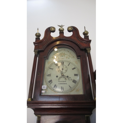 615 - A longcase clock by Fletcher of Cambridge, 8 day movement in a mahogany case, roman numerals and sub... 