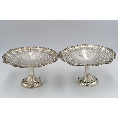 392 - Two silver hallmarked Tazza's with pierced foliate decoration, Chester 1899, James Deakin & Sons, ap... 