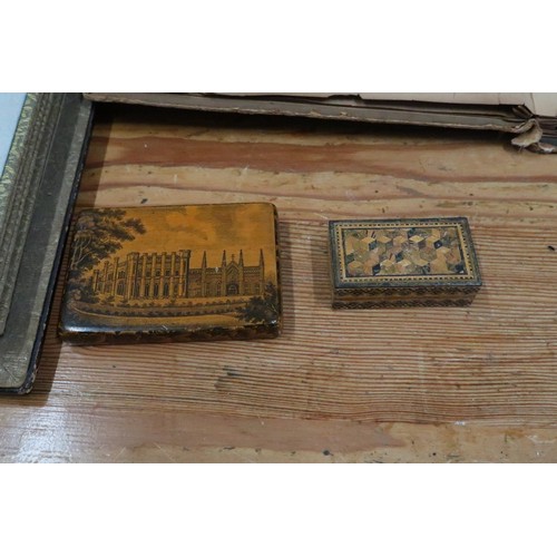 488A - Three Albums of Vintage postcards, including Oriental, a Mauchline ware box and a small Tunbridge ex... 