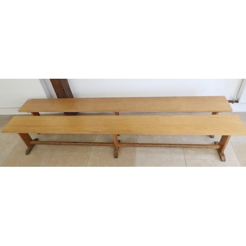 642A - A pair of oak benches - Length 280cm x Height 47cm - removed from a local private school dining hall