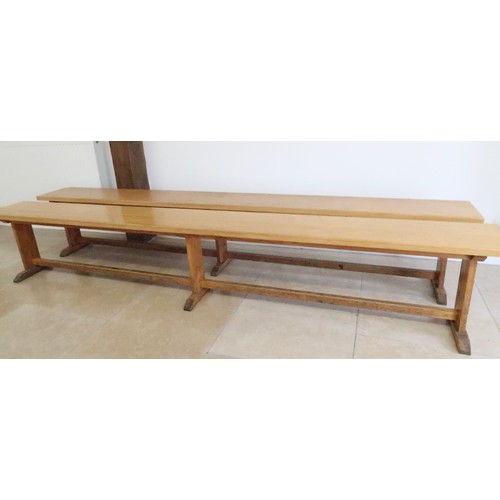 642A - A pair of oak benches - Length 280cm x Height 47cm - removed from a local private school dining hall