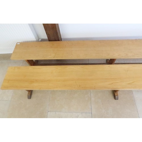 642A - A pair of oak benches - Length 280cm x Height 47cm - removed from a local private school dining hall