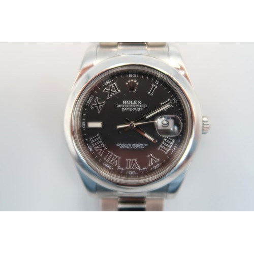 272 - A Rolex Oyster Perpetual Datejust stainless steel wristwatch, dark grey dial with Roman numeral mark... 