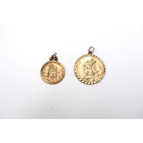 105 - Two 9ct gold pendants, one St Christopher and one other - weight approx 4.68 grams